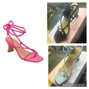 222. NEW 6.5 Black suede Strappy Lace-Up Heels with Kitten Heel